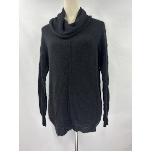 Max Studio Cashmere Tunic Sweater Black Medium Funnel Cowl Neck Long Sleeve - Picture 1 of 11